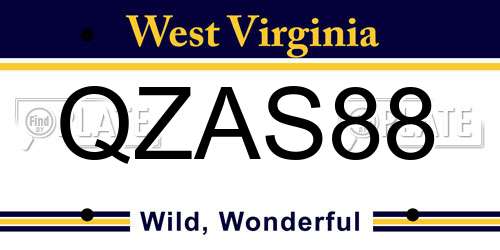 QZAS88 West Virginia License Plate