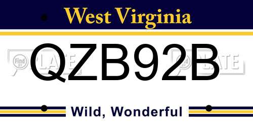 QZB92B West Virginia License Plate