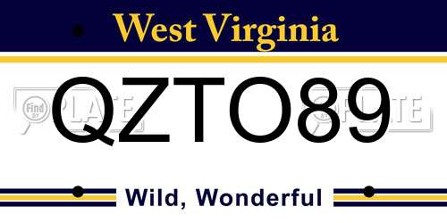 QZTO89 West Virginia License Plate