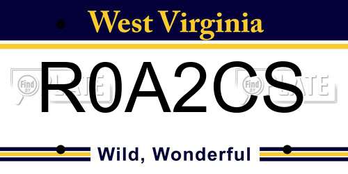 R0A2CS West Virginia License Plate