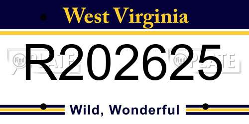 R202625 West Virginia License Plate