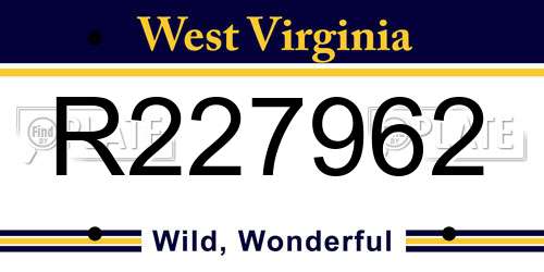 R227962 West Virginia License Plate