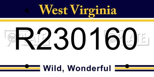 R230160 West Virginia License Plate
