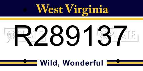 R289137 West Virginia License Plate