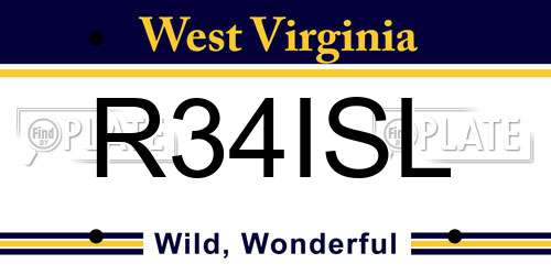 R34ISL West Virginia License Plate