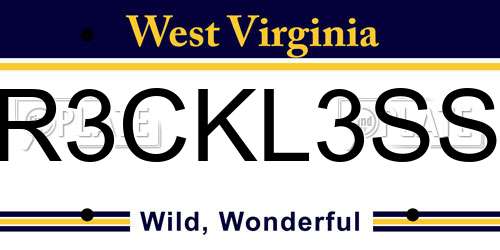 R3CKL3SS West Virginia License Plate