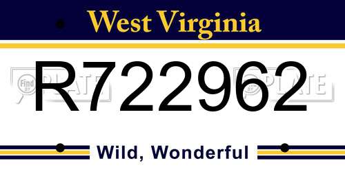 R722962 West Virginia License Plate