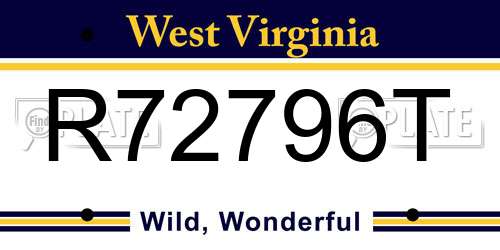 R72796T West Virginia License Plate