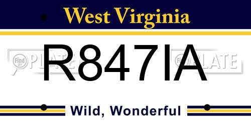 R847IA West Virginia License Plate