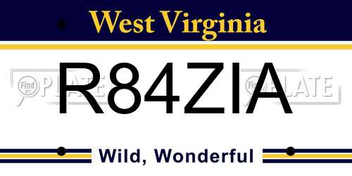 R84ZIA West Virginia License Plate