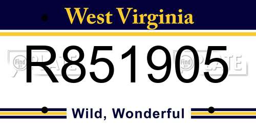 R851905 West Virginia License Plate