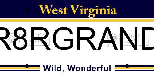 R8RGRAND West Virginia License Plate