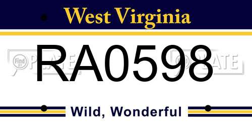 RA0598 West Virginia License Plate