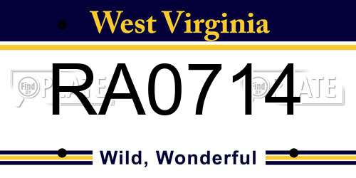 RA0714 West Virginia License Plate