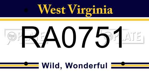 RA0751 West Virginia License Plate