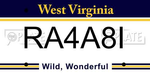 RA4A8I West Virginia License Plate