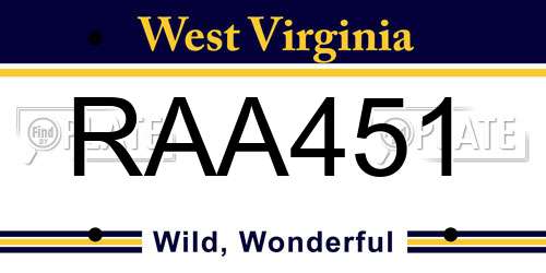RAA451 West Virginia License Plate