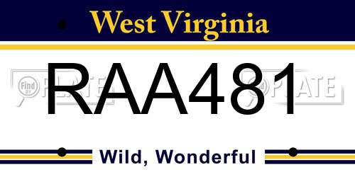 RAA481 West Virginia License Plate