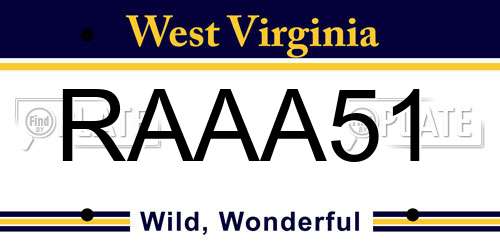 RAAA51 West Virginia License Plate