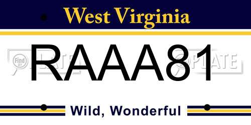 RAAA81 West Virginia License Plate