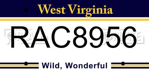 RAC8956 West Virginia License Plate