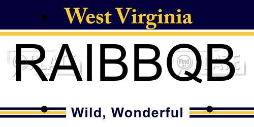 RAIBBQB West Virginia License Plate