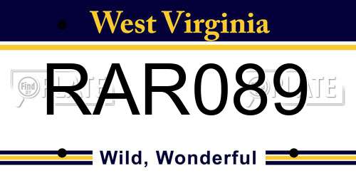 RAR089 West Virginia License Plate