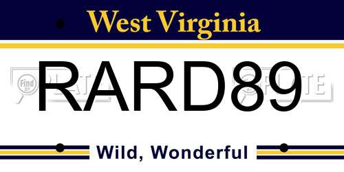 RARD89 West Virginia License Plate