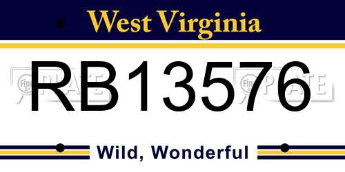 RB13576 West Virginia License Plate