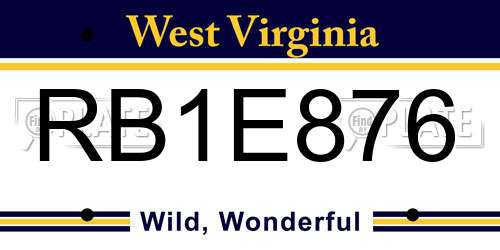 RB1E876 West Virginia License Plate