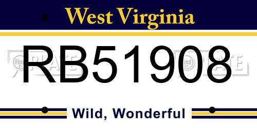RB51908 West Virginia License Plate