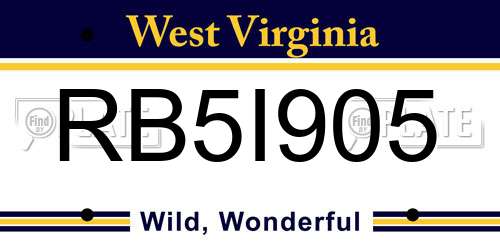 RB5I905 West Virginia License Plate