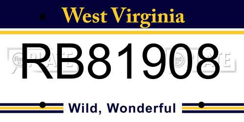 RB81908 West Virginia License Plate