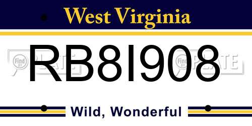 RB8I908 West Virginia License Plate