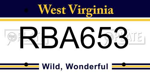RBA653 West Virginia License Plate