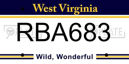 RBA683 West Virginia License Plate