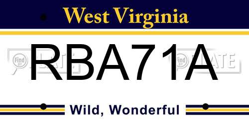 RBA71A West Virginia License Plate