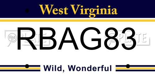 RBAG83 West Virginia License Plate