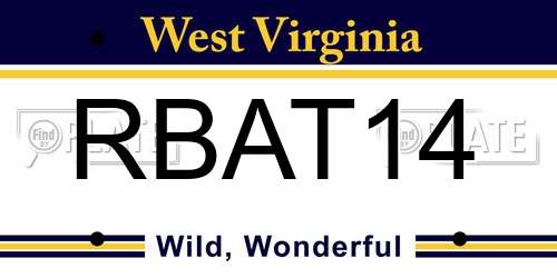RBAT14 West Virginia License Plate