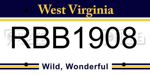 RBB1908 West Virginia License Plate