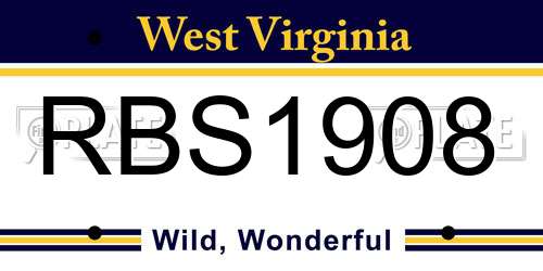 RBS1908 West Virginia License Plate
