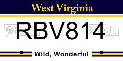 RBV814 West Virginia License Plate