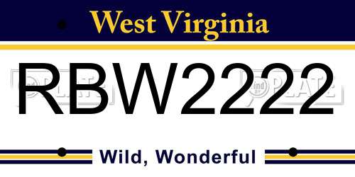 RBW2222 West Virginia License Plate