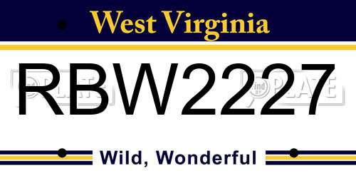 RBW2227 West Virginia License Plate
