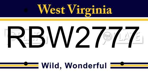 RBW2777 West Virginia License Plate