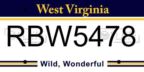 RBW5478 West Virginia License Plate