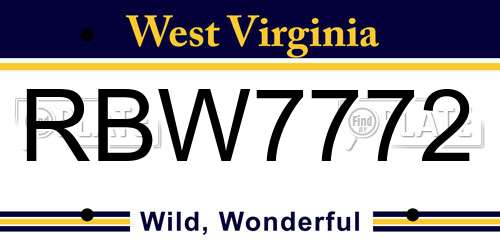 RBW7772 West Virginia License Plate