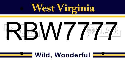 RBW7777 West Virginia License Plate