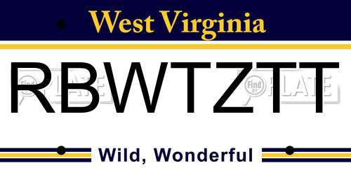 RBWTZTT West Virginia License Plate