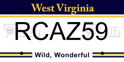 RCAZ59 West Virginia License Plate